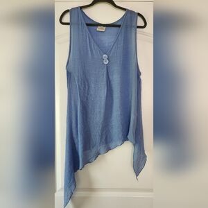 NOELLE ASYMMETRICAL LIGHT BLUE TANK OR SWIMSUIT COVER-UP V-NECK SIZE S/M